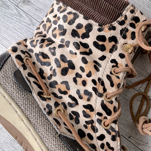 Sperry Topsider Hikerfish Linen Leopard Boots GUC - Picture 2 of 16